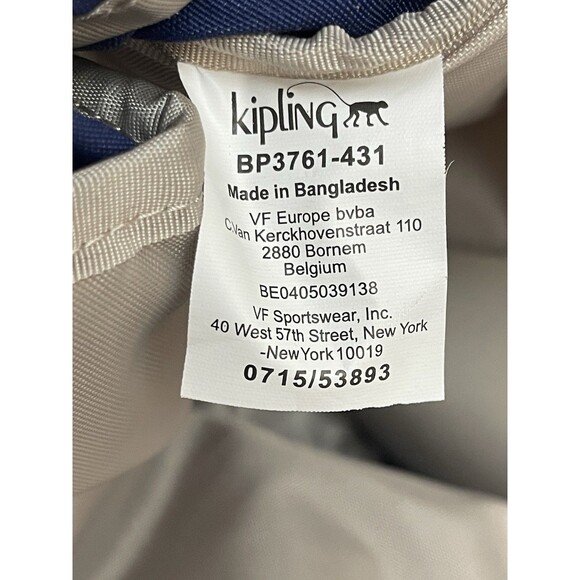 Kipling Challenger Backpack Navy Blue Nylon Travel Bag BP3761-431 EUC - Picture 10 of 14